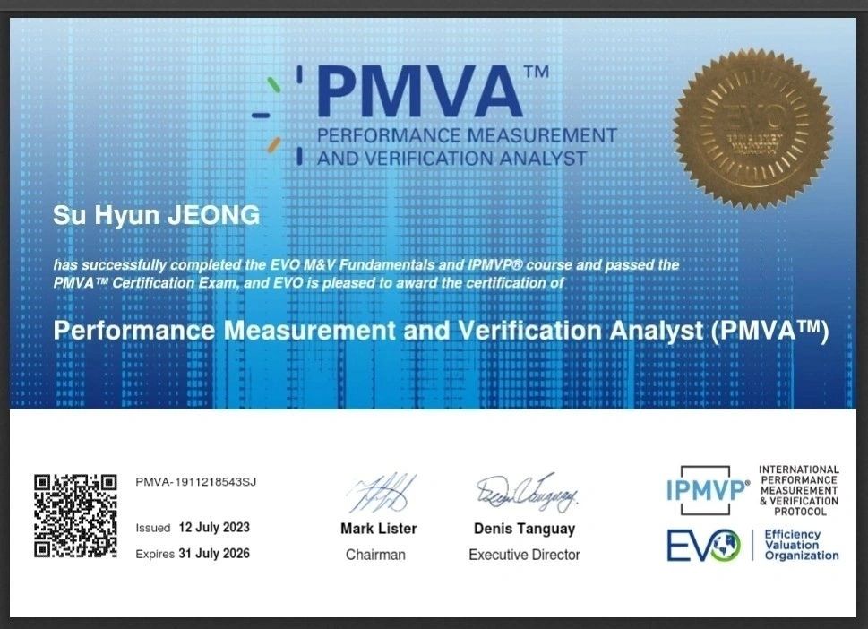 Performance Measurement and Verification Analyst (PMVA) certificate.